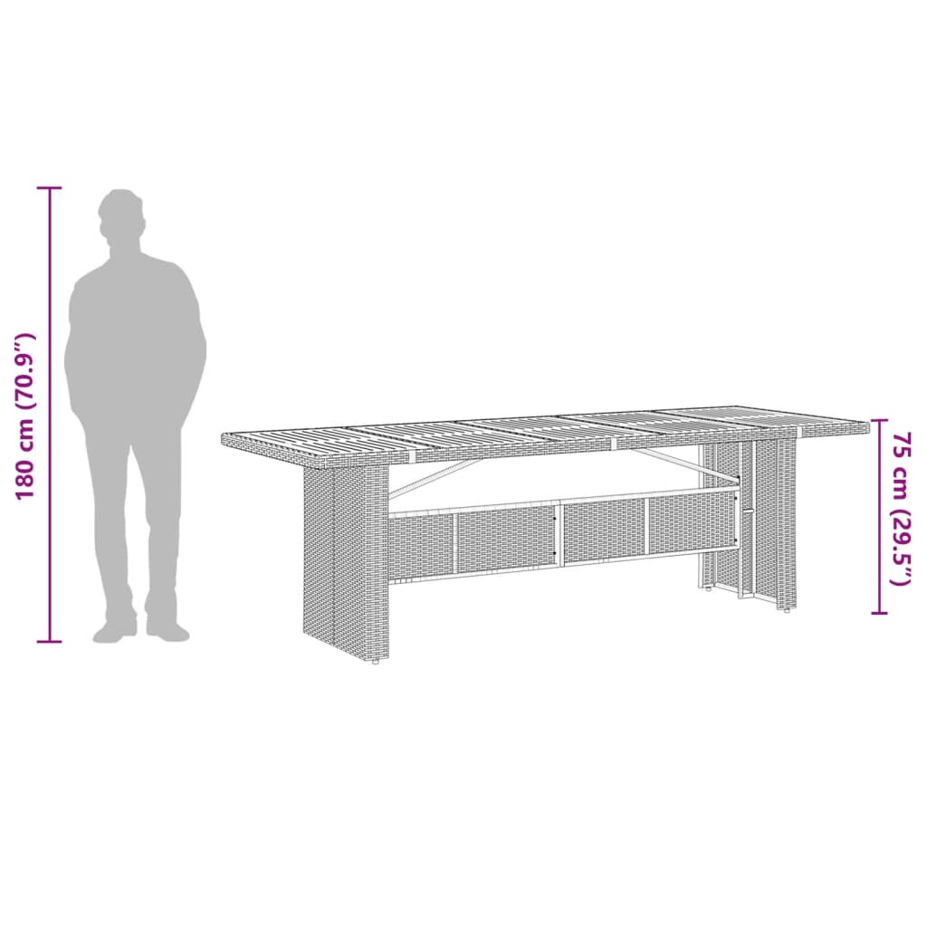 szürke polyrattan üveglapos kerti asztal 240 x 90 x 75 cm