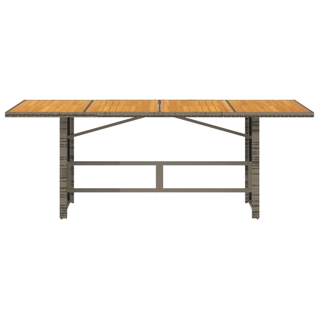 szürke polyrattan kerti asztal akácfa lappal 190 x 80 x 75 cm