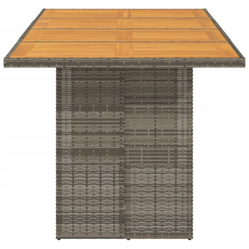 szürke polyrattan kerti asztal akácfa lappal 190 x 80 x 75 cm