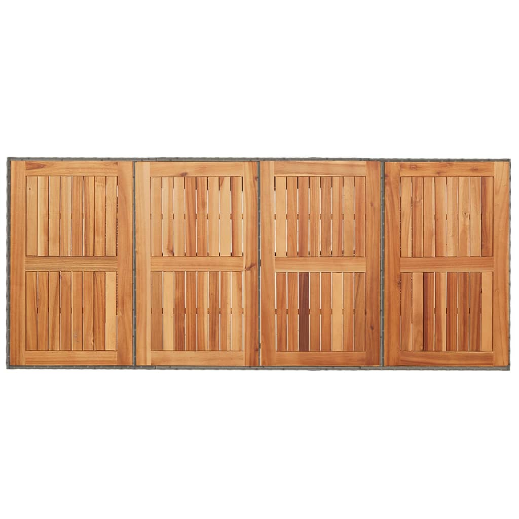 szürke polyrattan kerti asztal akácfa lappal 190 x 80 x 75 cm