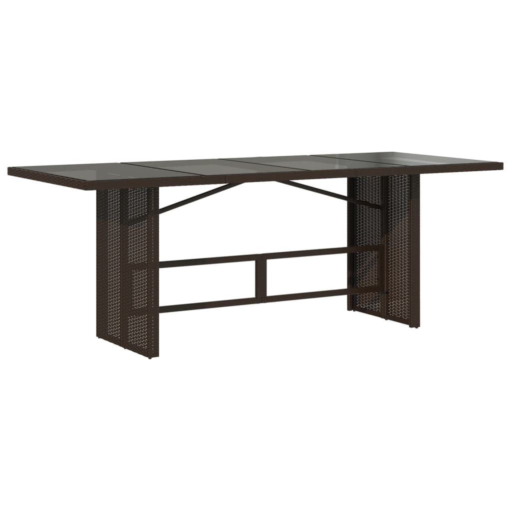 barna polyrattan üveglapos kerti asztal 190x80x75 cm