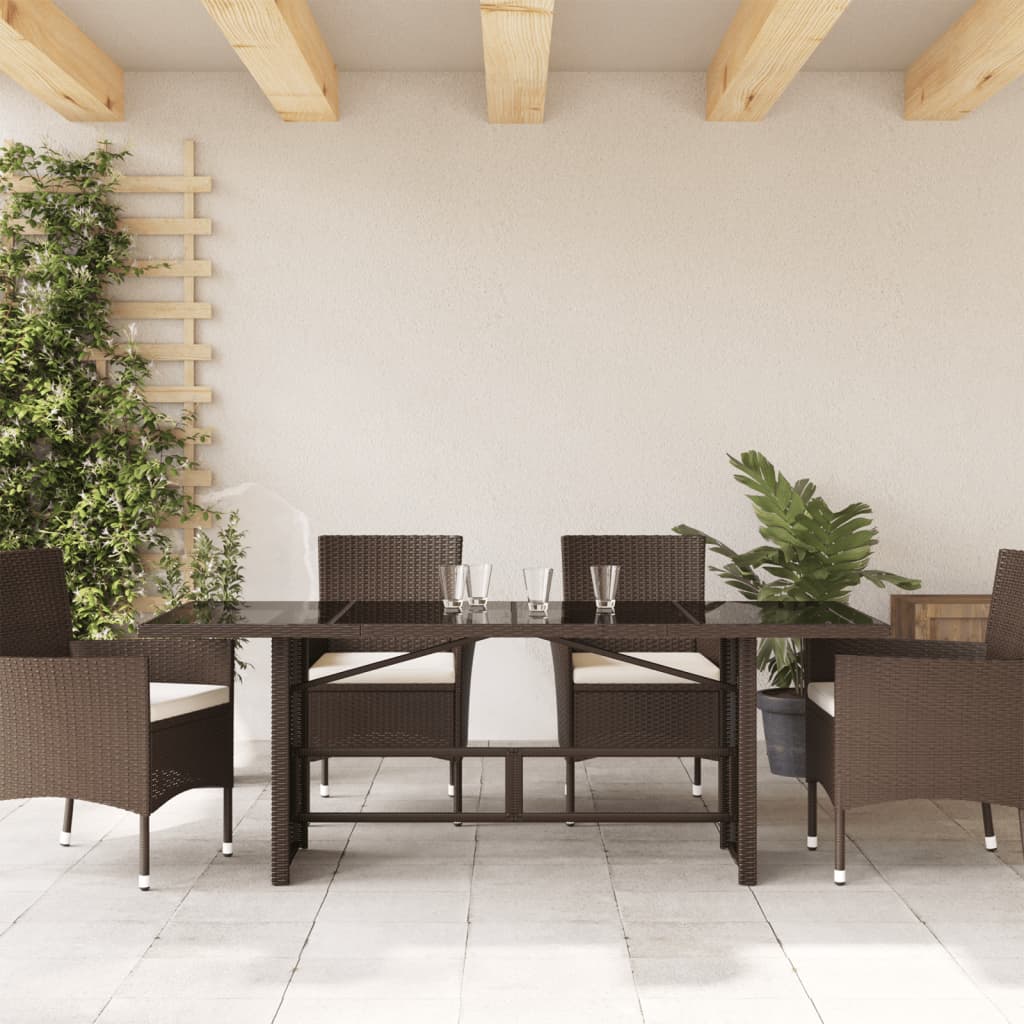 barna polyrattan üveglapos kerti asztal 190x80x75 cm