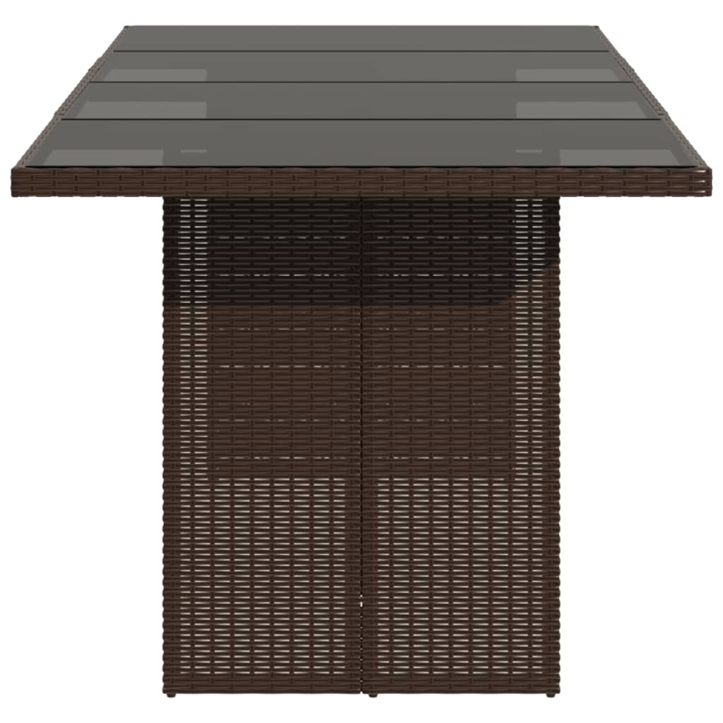 barna polyrattan üveglapos kerti asztal 190x80x75 cm