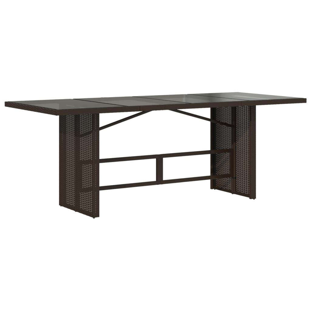 barna polyrattan üveglapos kerti asztal 190x80x75 cm