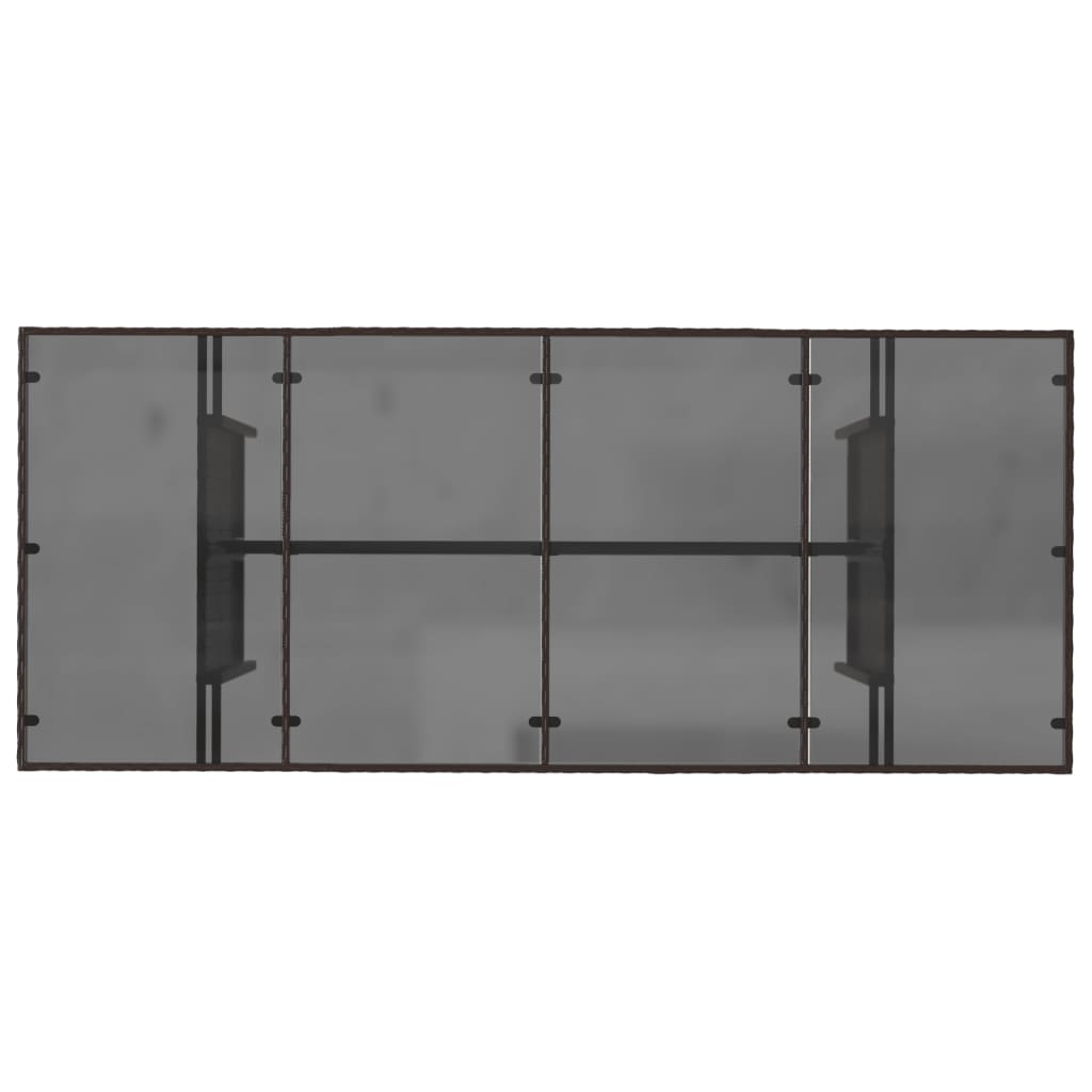 barna polyrattan üveglapos kerti asztal 190x80x75 cm