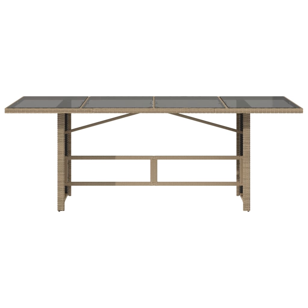 bézs polyrattan üveglapos kerti asztal 190 x 80 x 75 cm