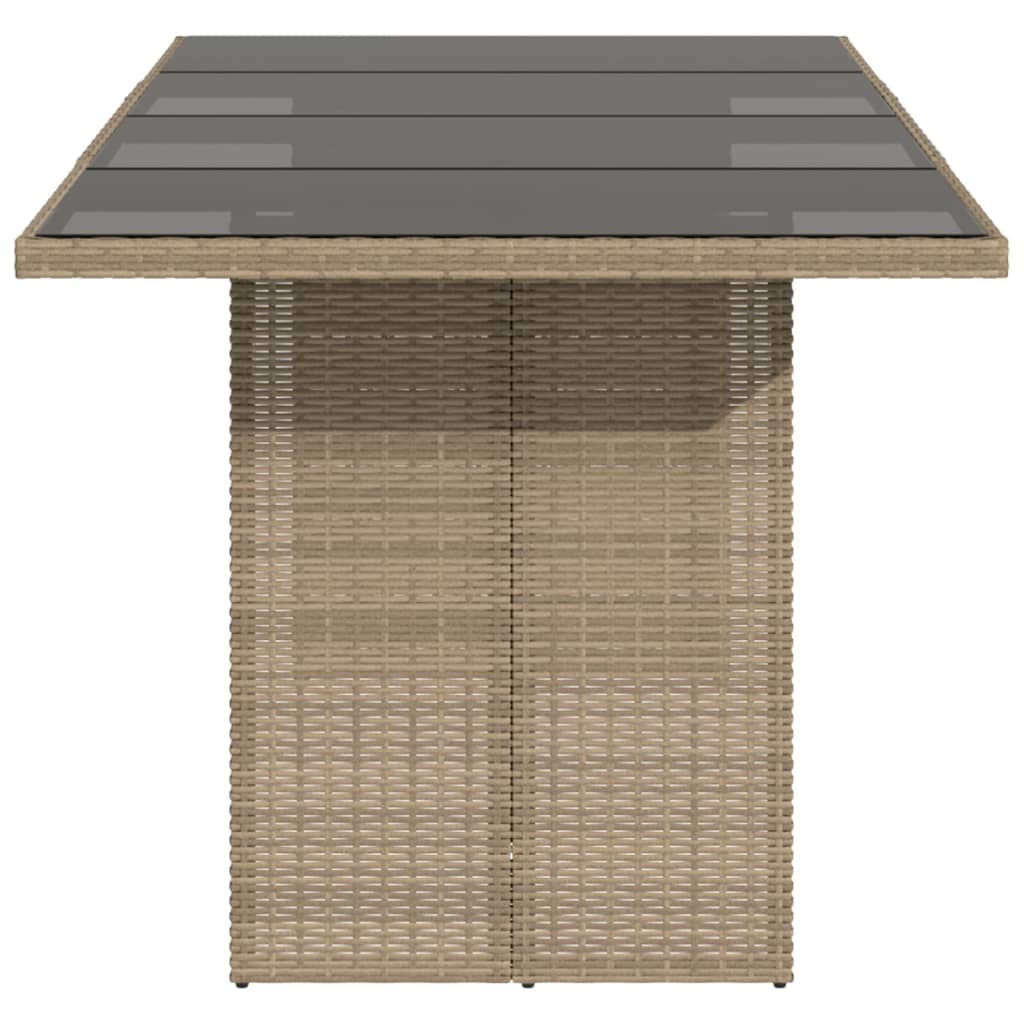 bézs polyrattan üveglapos kerti asztal 190 x 80 x 75 cm