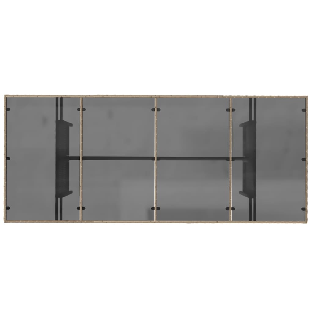 bézs polyrattan üveglapos kerti asztal 190 x 80 x 75 cm