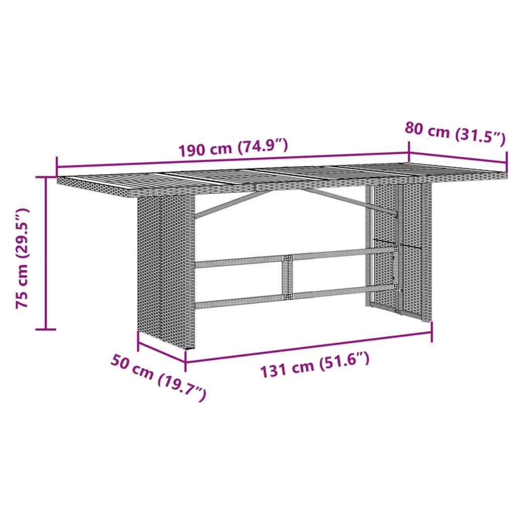 bézs polyrattan üveglapos kerti asztal 190 x 80 x 75 cm
