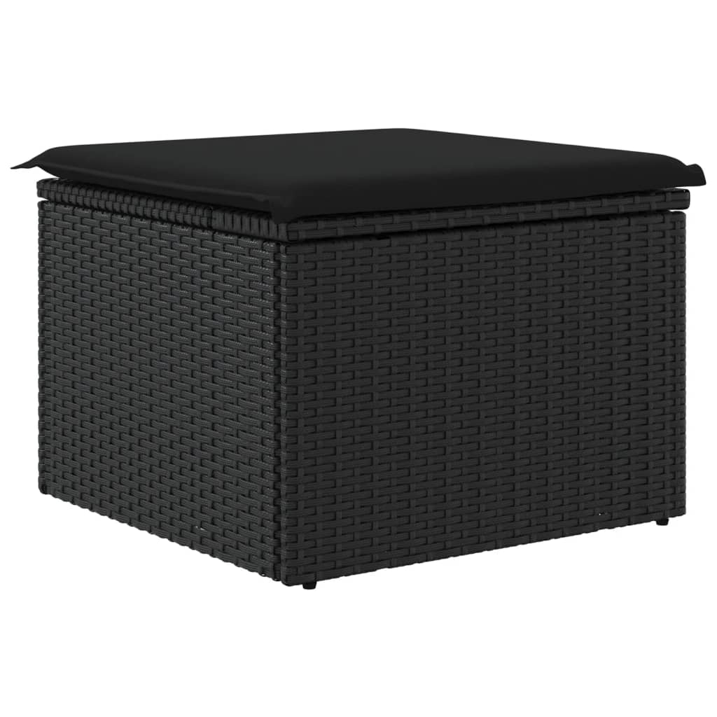 fekete polyrattan kerti szék párnával 55 x 55 x 37 cm