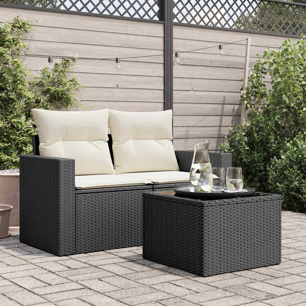 fekete üveglapú kerti asztal 55 x 55 x 37 cm polyrattan