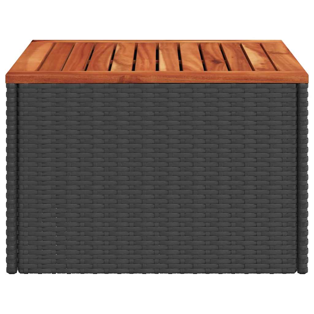 fekete polyrattan és akácfa kerti asztal 55 x 55 x 37 cm