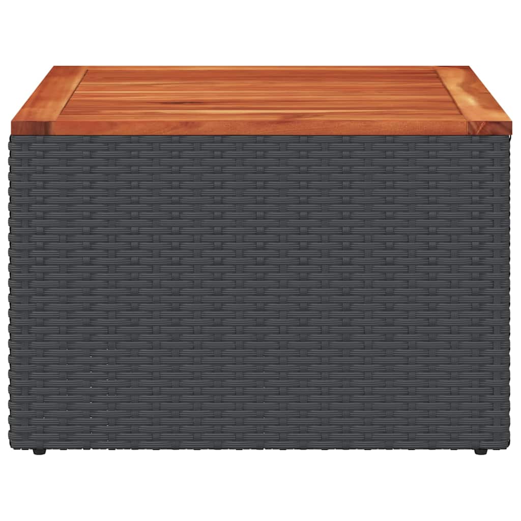 fekete polyrattan és akácfa kerti asztal 55 x 55 x 37 cm
