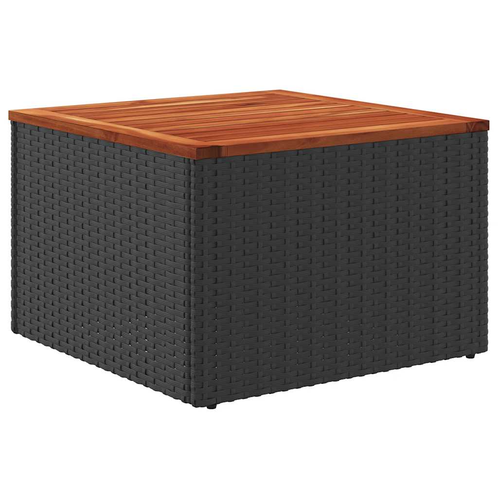 fekete polyrattan és akácfa kerti asztal 55 x 55 x 37 cm
