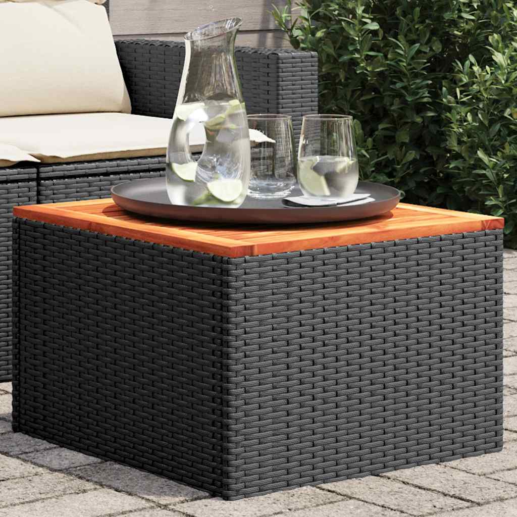fekete polyrattan és akácfa kerti asztal 55 x 55 x 37 cm