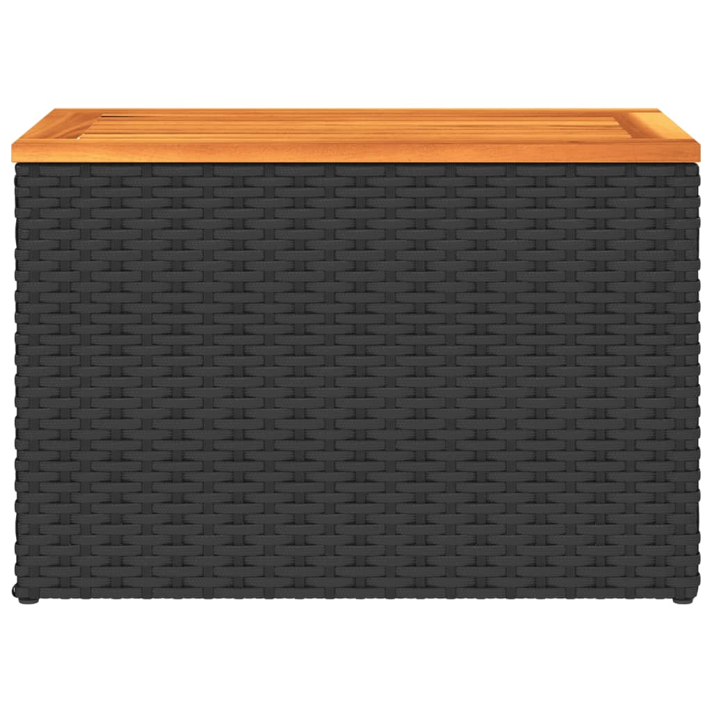 2 db fekete polyrattan és tömör fa kerti kisasztal 55x34x37 cm