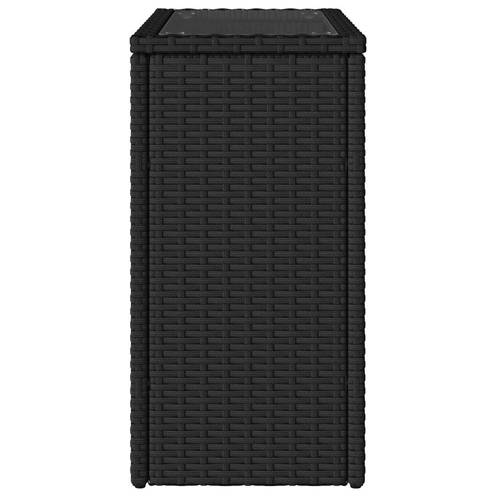 fekete polyrattan üveglapos kerti kisasztal 58 x 27,5 x 55 cm