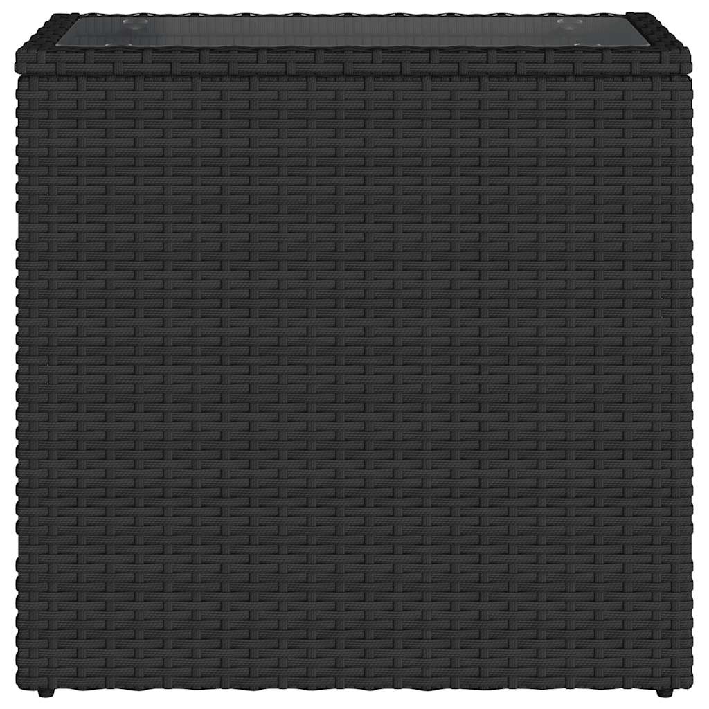 fekete polyrattan üveglapos kerti kisasztal 58 x 27,5 x 55 cm