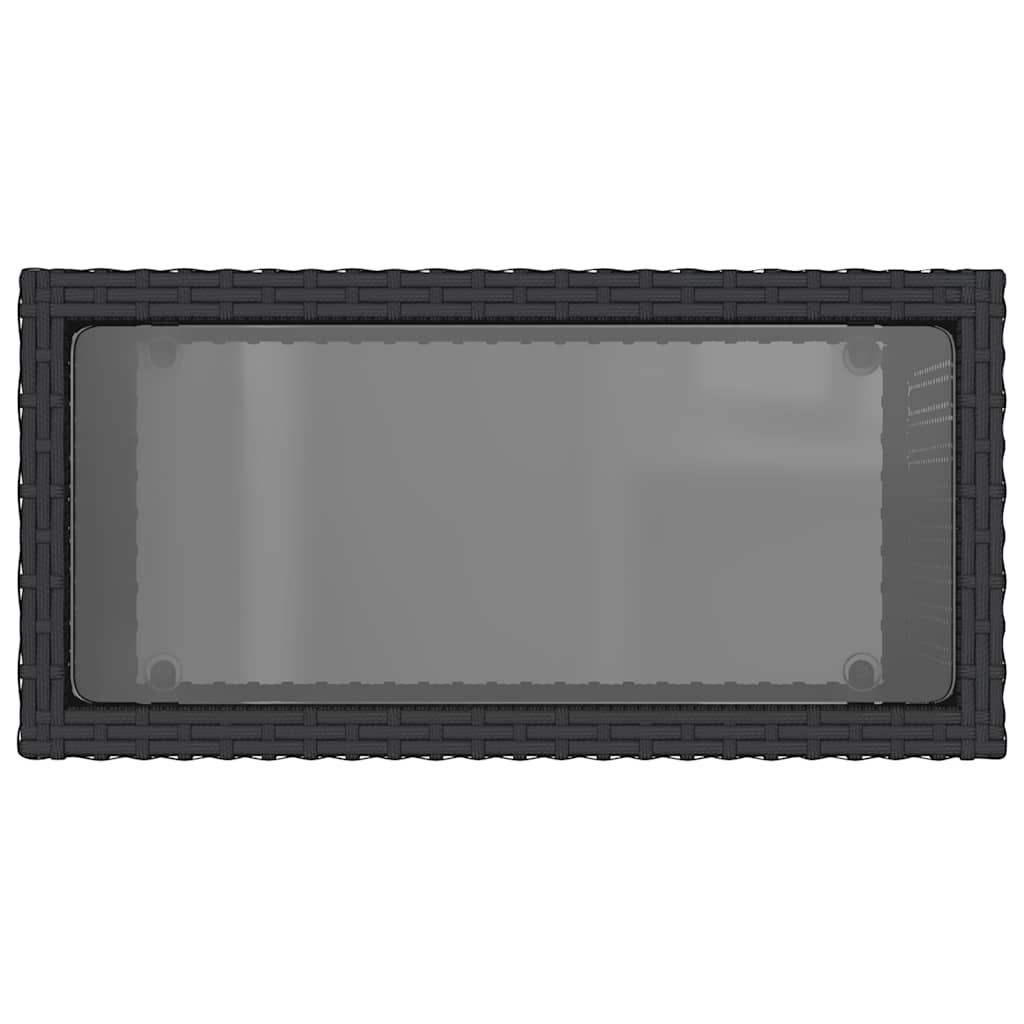 fekete polyrattan üveglapos kerti kisasztal 58 x 27,5 x 55 cm