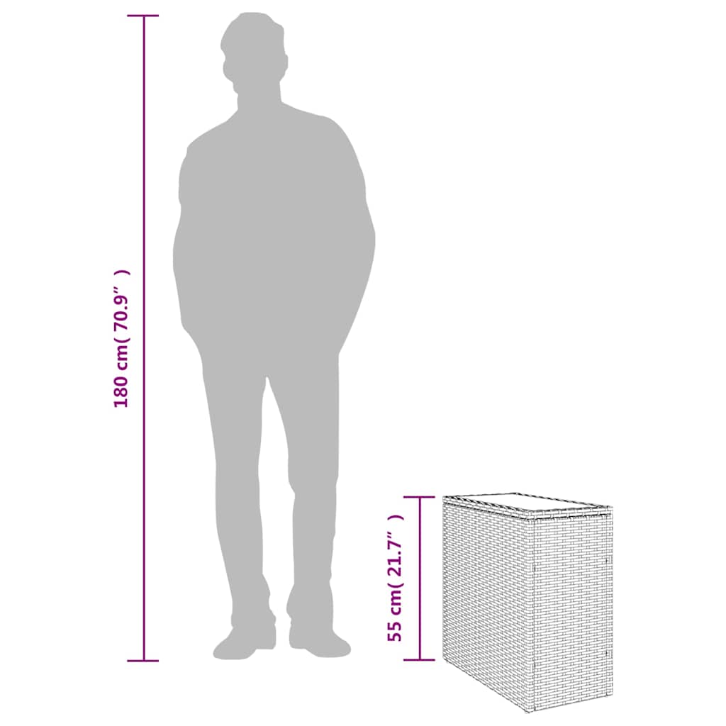 fekete polyrattan üveglapos kerti kisasztal 58 x 27,5 x 55 cm