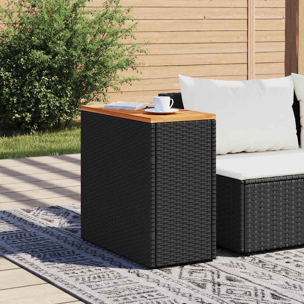 fekete polyrattan kerti kisasztal falappal 58 x 27,5 x 55 cm