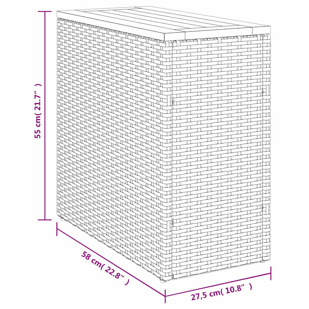 fekete polyrattan kerti kisasztal falappal 58 x 27,5 x 55 cm