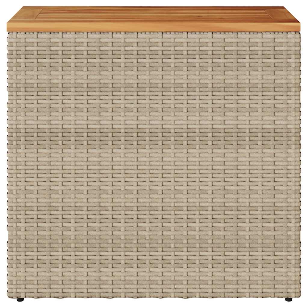 bézs polyrattan kerti kisasztal fa asztallappal 58x27,5x55 cm