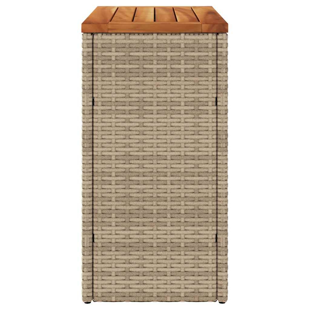 bézs polyrattan kerti kisasztal fa asztallappal 58x27,5x55 cm