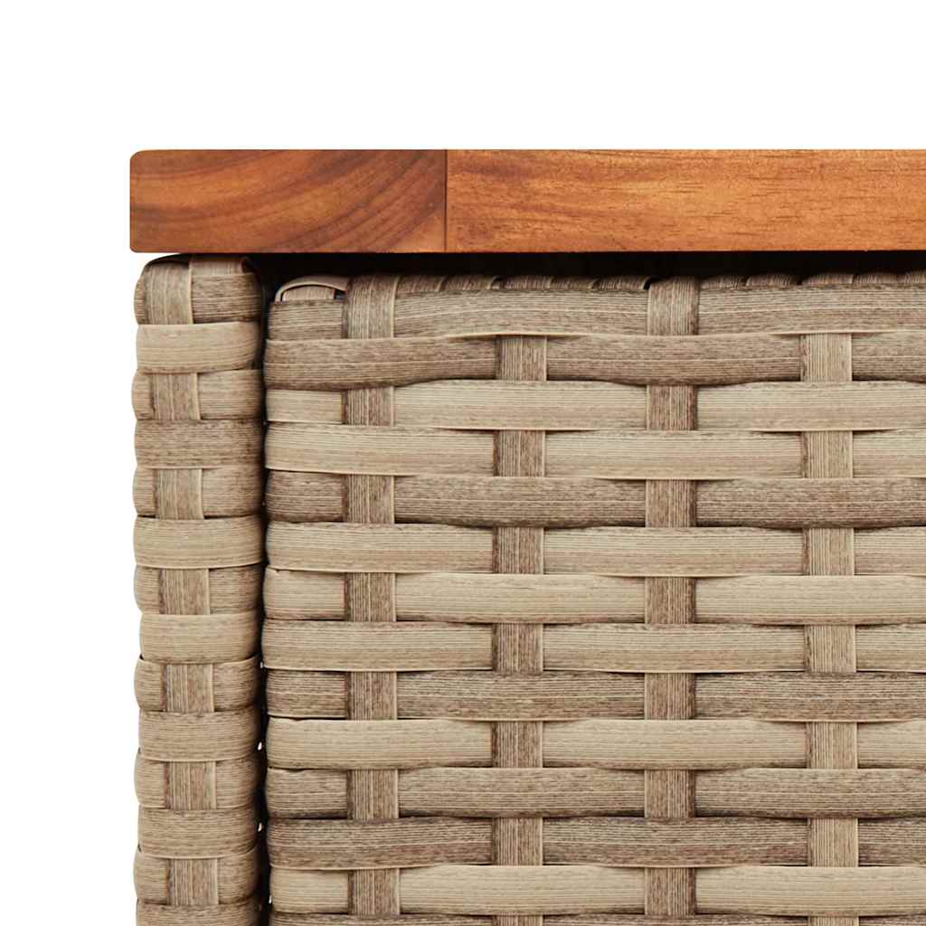 bézs polyrattan kerti kisasztal fa asztallappal 58x27,5x55 cm