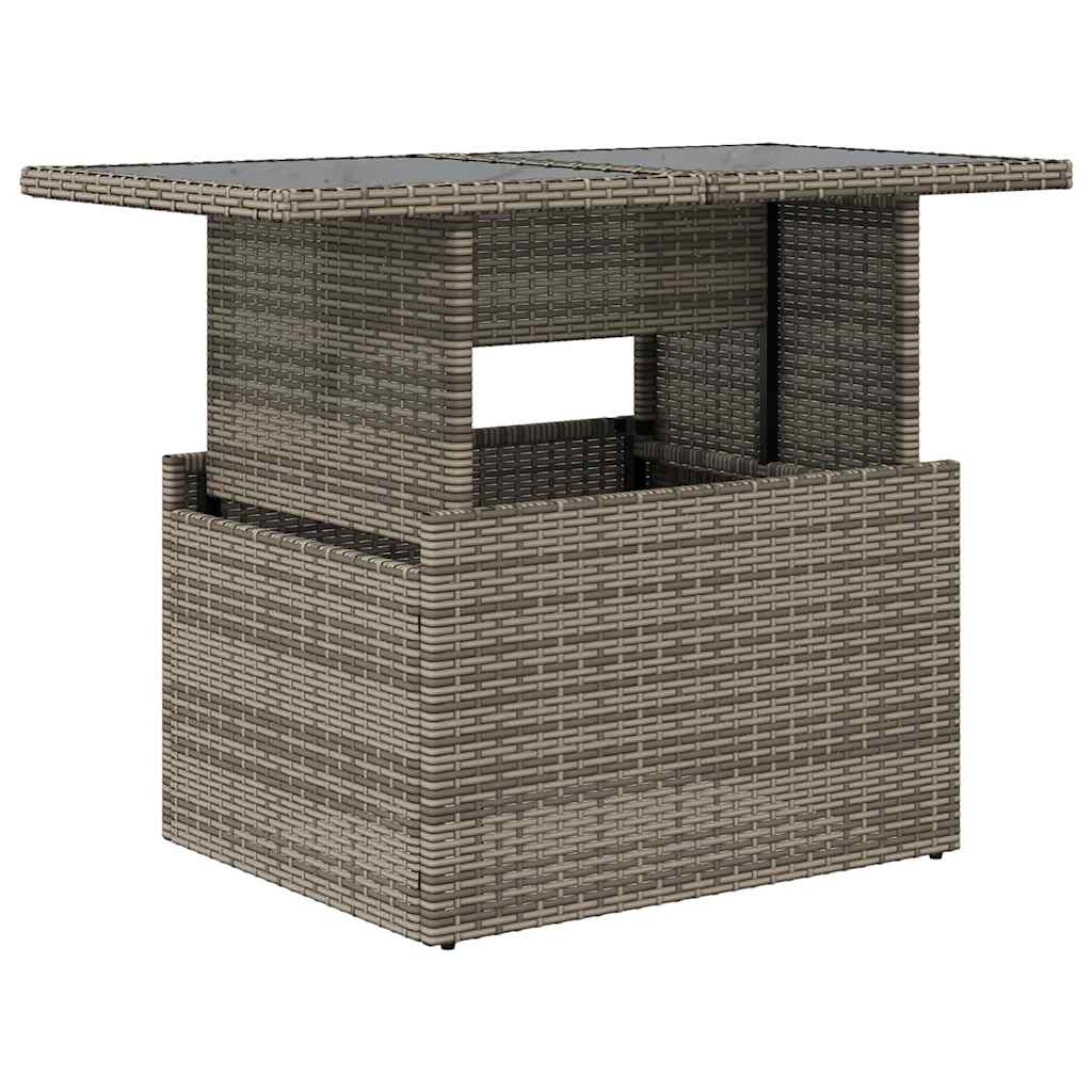 szürke polyrattan üveglapos kerti asztal 100x55x73 cm