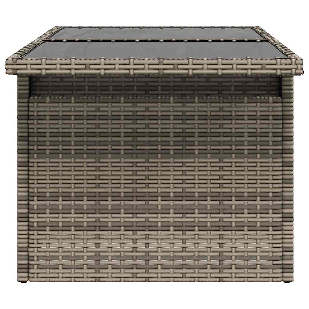 szürke polyrattan üveglapos kerti asztal 100x55x73 cm