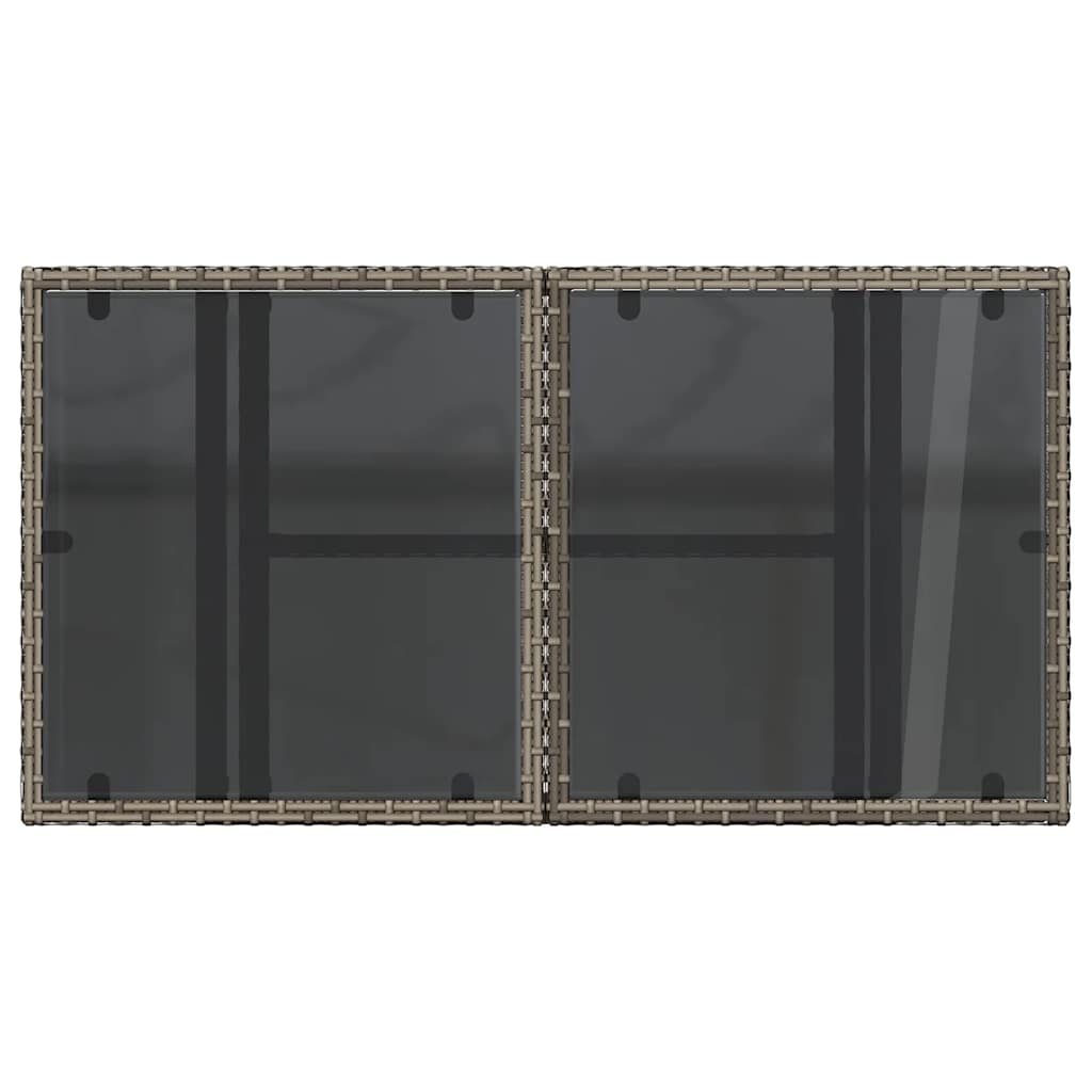 szürke polyrattan üveglapos kerti asztal 100x55x73 cm
