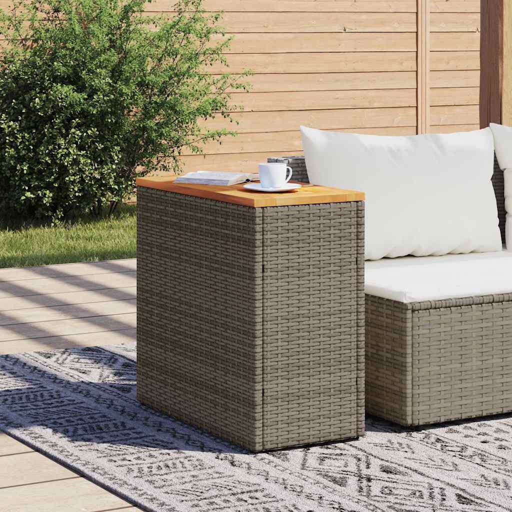 szürke polyrattan falapos kerti kisasztal 58 x 27,5 x 55 cm