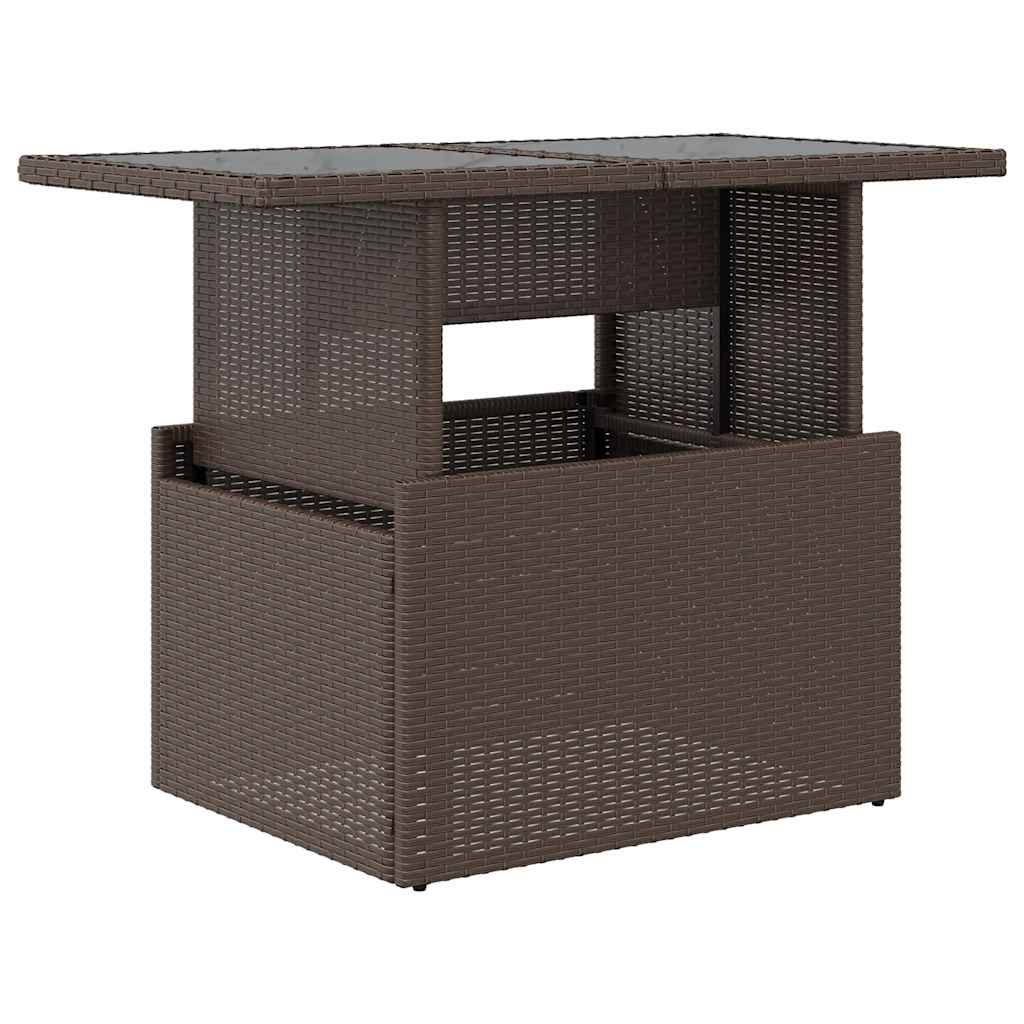 barna polyrattan üveglapos kerti asztal 100 x 55 x 73 cm