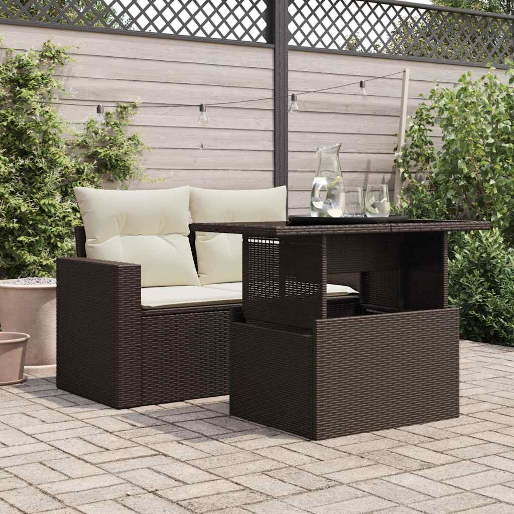 barna polyrattan üveglapos kerti asztal 100 x 55 x 73 cm