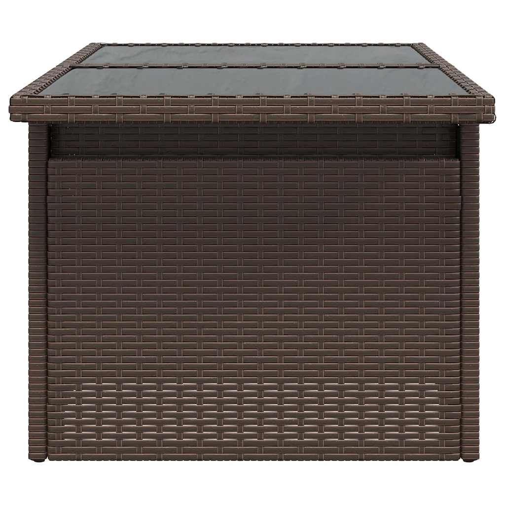 barna polyrattan üveglapos kerti asztal 100 x 55 x 73 cm