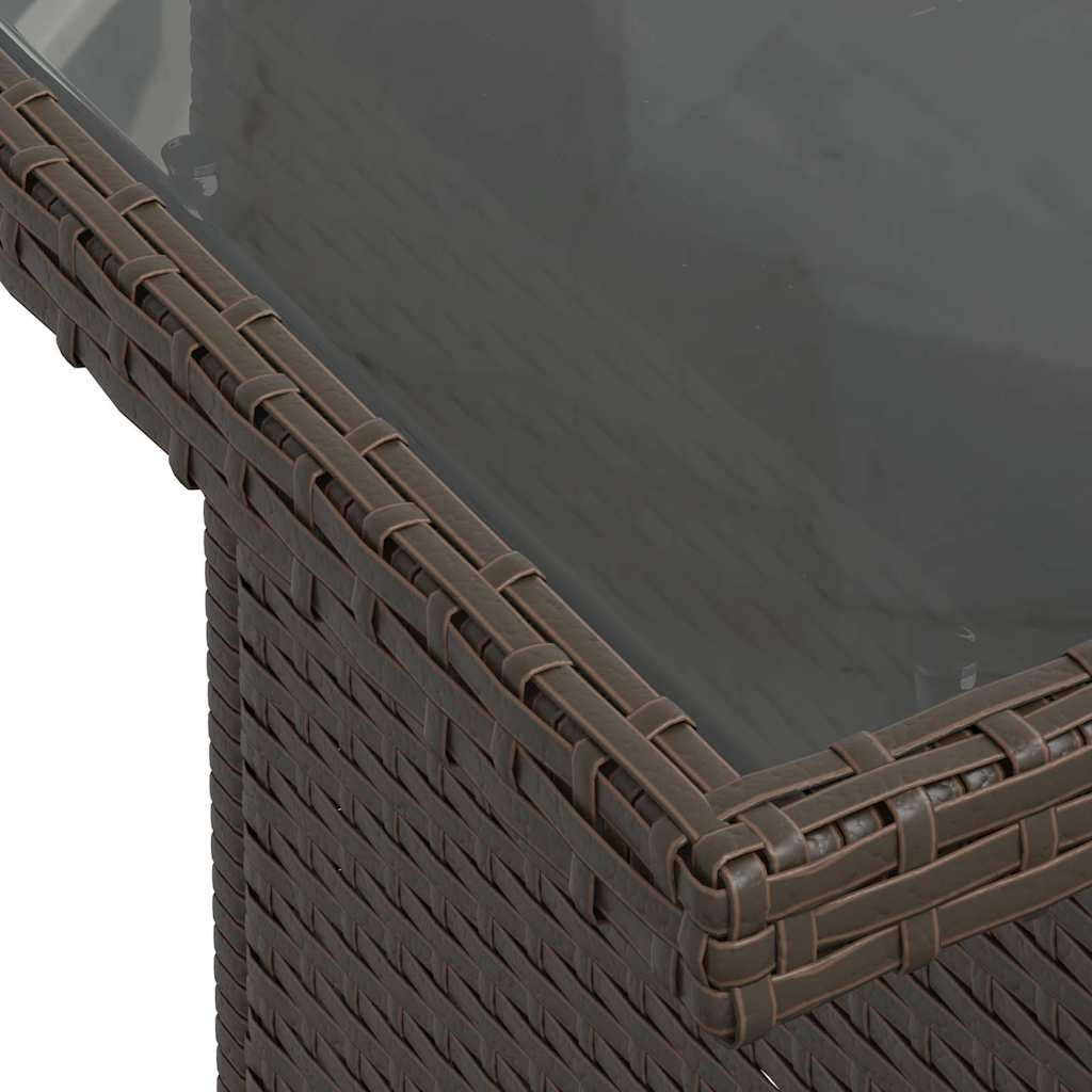 barna polyrattan üveglapos kerti asztal 100 x 55 x 73 cm