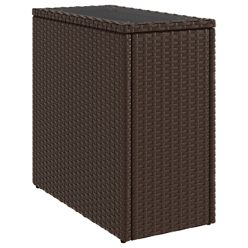 barna polyrattan kerti kisasztal üveg lappal 58 x 27,5 x 55 cm
