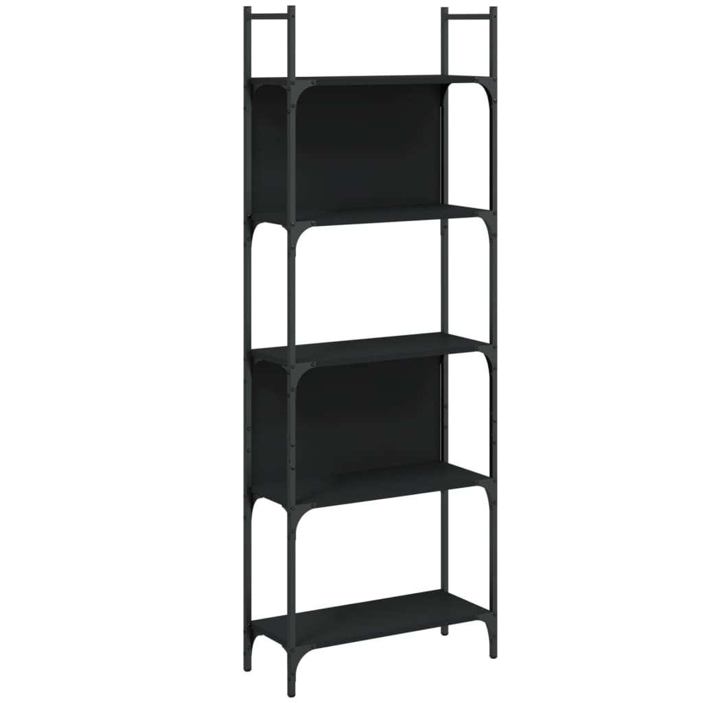5 szintes fekete szerelt fa könyvespolc 60,5x24x166,5 cm
