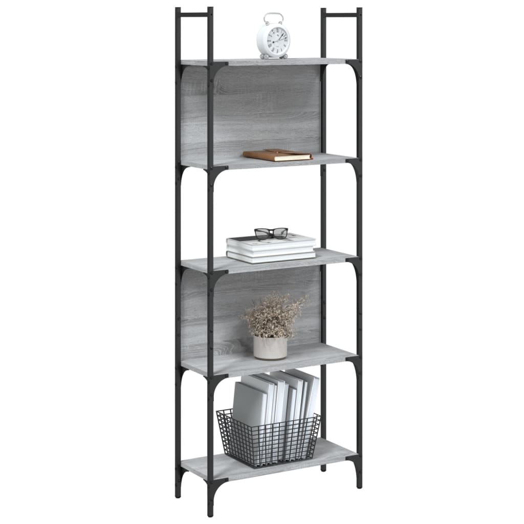 5 szintes szürke sonoma szerelt fa könyvespolc 60,5x24x166,5 cm