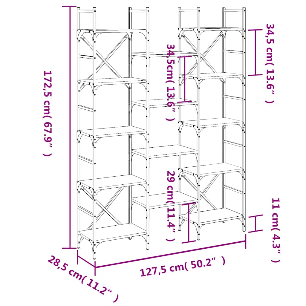 fekete szerelt fa könyvespolc 127,5x28,5x172,5 cm