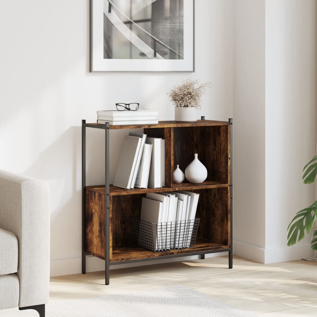 füstös tölgy színű szerelt fa könyvszekrény 72 x 28 x 77,5 cm