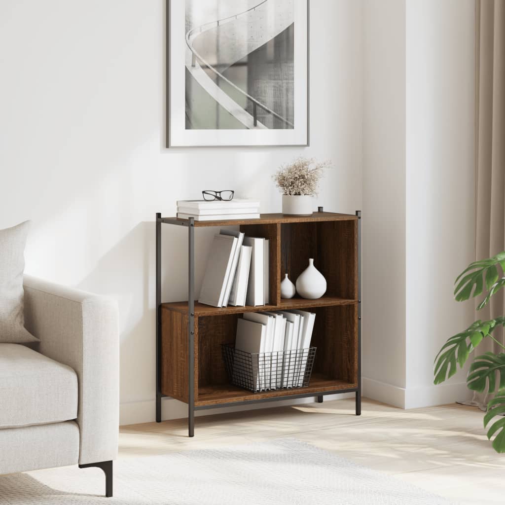 barna tölgy színű szerelt fa könyvszekrény 72 x 28 x 77,5 cm