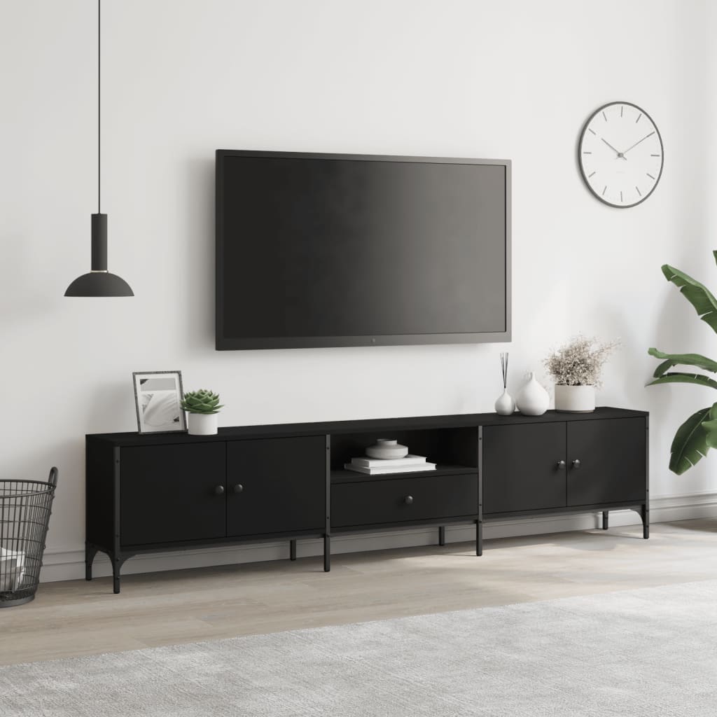fekete szerelt fa TV-szekrény fiókkal 200 x 25 x 44 cm
