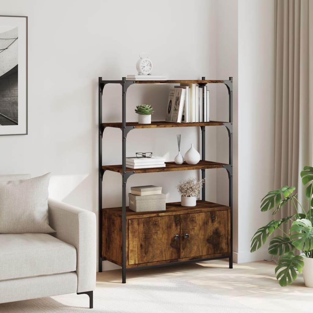 3 szintes füstös tölgy szerelt fa könyvespolc 70x30x109,5 cm