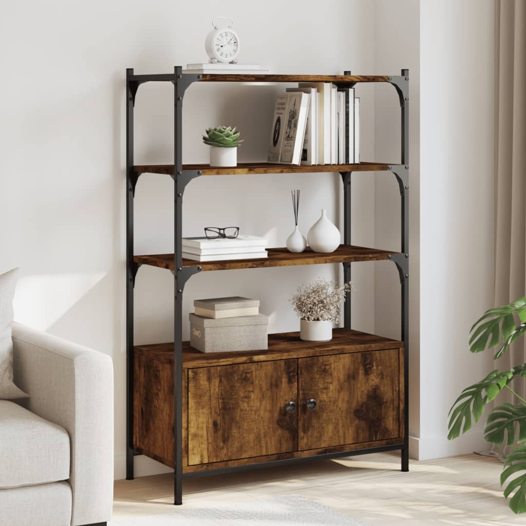 3 szintes füstös tölgy szerelt fa könyvespolc 70x30x109,5 cm