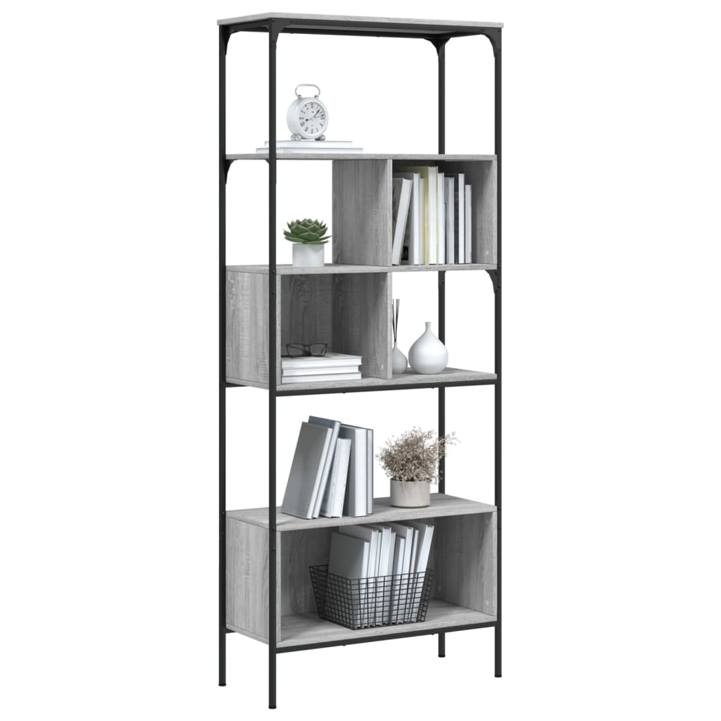 5 szintes szürke sonoma szerelt fa könyvespolc 76x33x188,5 cm
