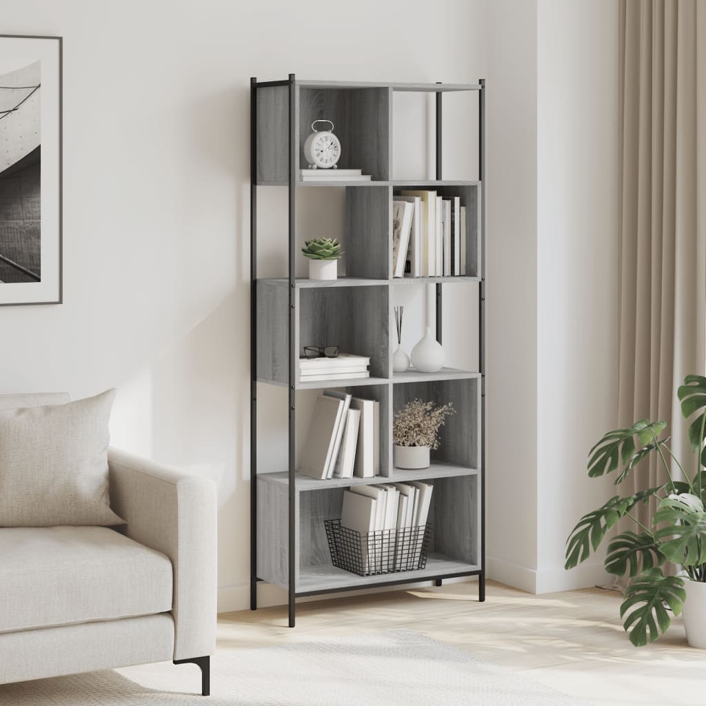 szürke sonoma színű szerelt fa könyvespolc 72x28x172 cm