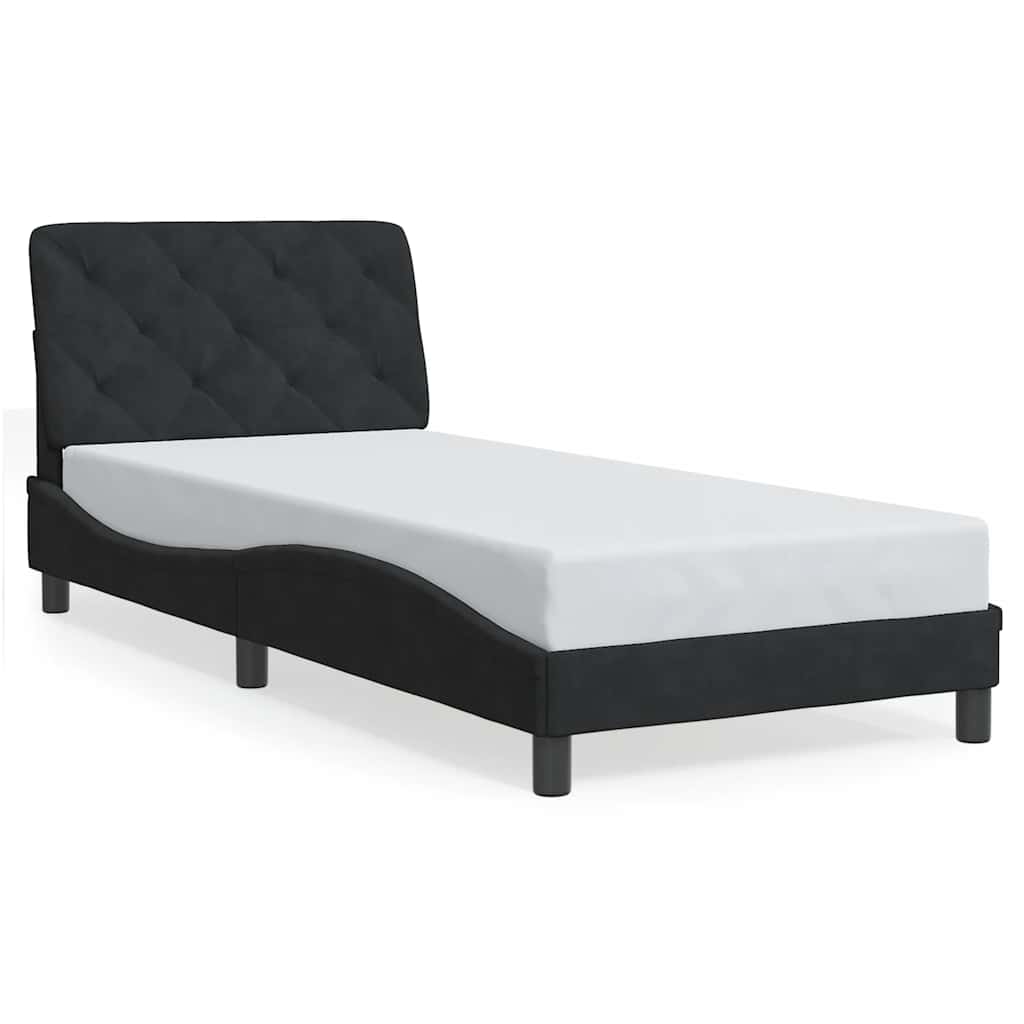fekete bársony ágykeret matrac nélkül 80 x 200 cm
