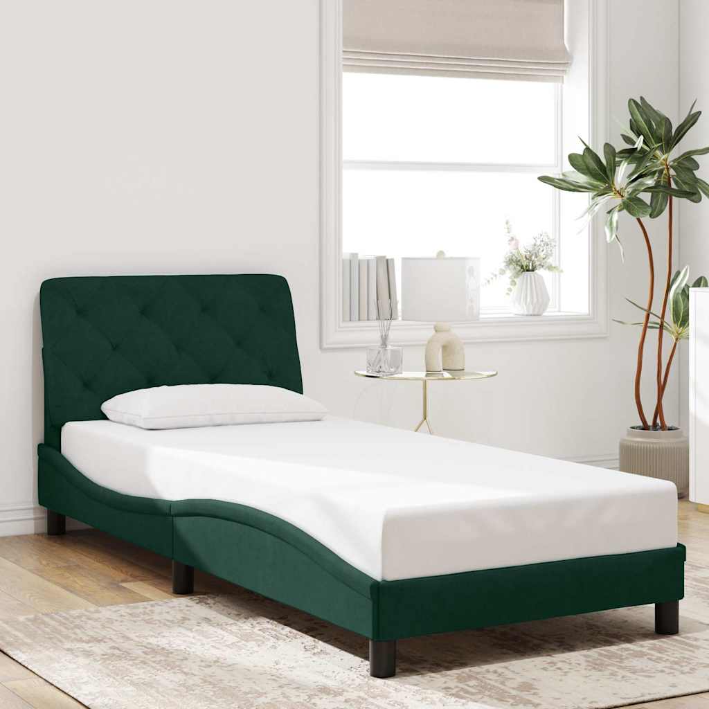 sötétzöld bársony ágykeret matrac nélkül 90x200 cm